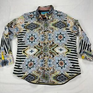 Robert Graham Geep 2XL Kaleidoscope‎ Paisley Stripe Button Front Shirt Cotton
